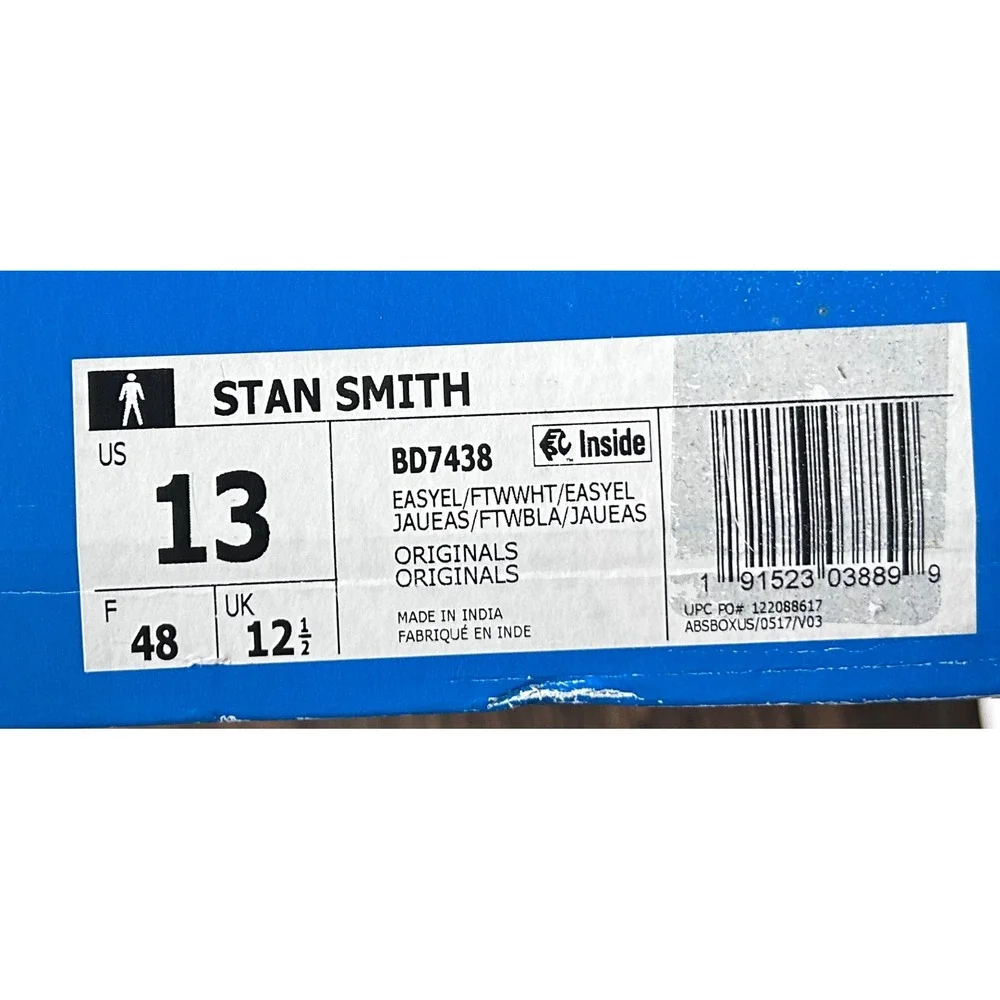 Adidas Stan Smith Mens Easy Yellow White Leather Sneakers BD7438 Size 13
